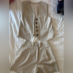 Beige Vest and Shorts Set